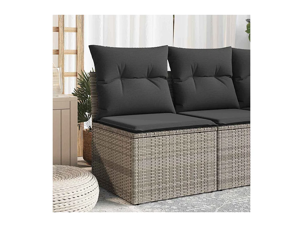 Gartensofa ohne Armlehnen mit Kissen Grau Poly Rattan