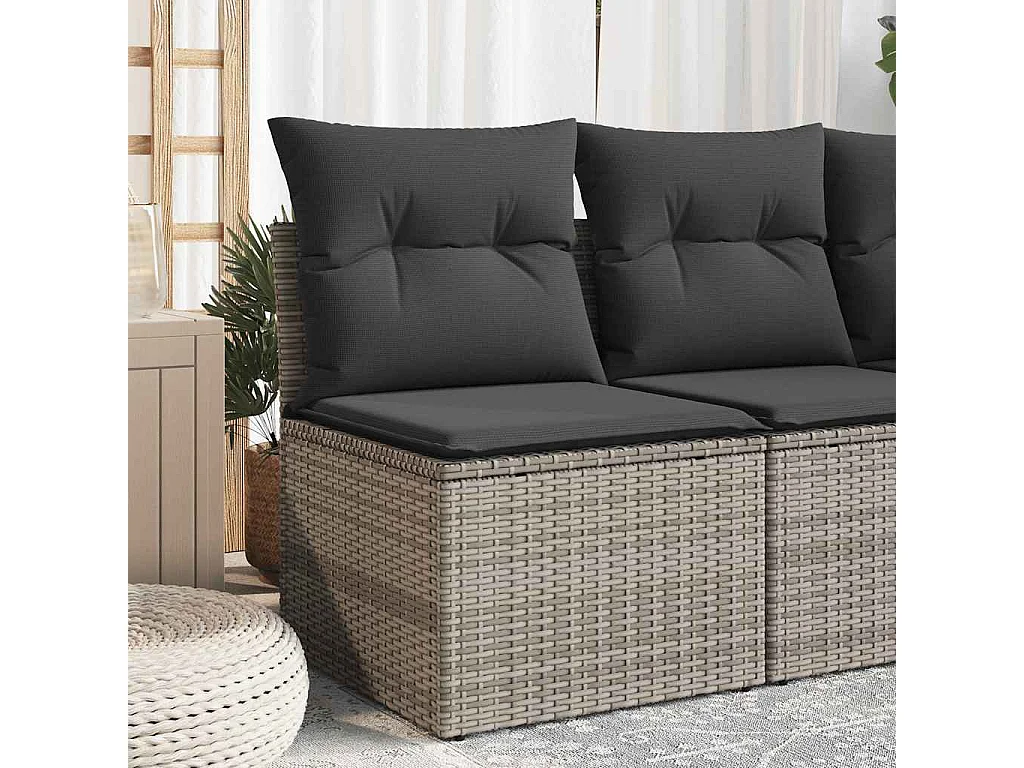 Gartensofa ohne Armlehnen mit Kissen Grau Poly Rattan