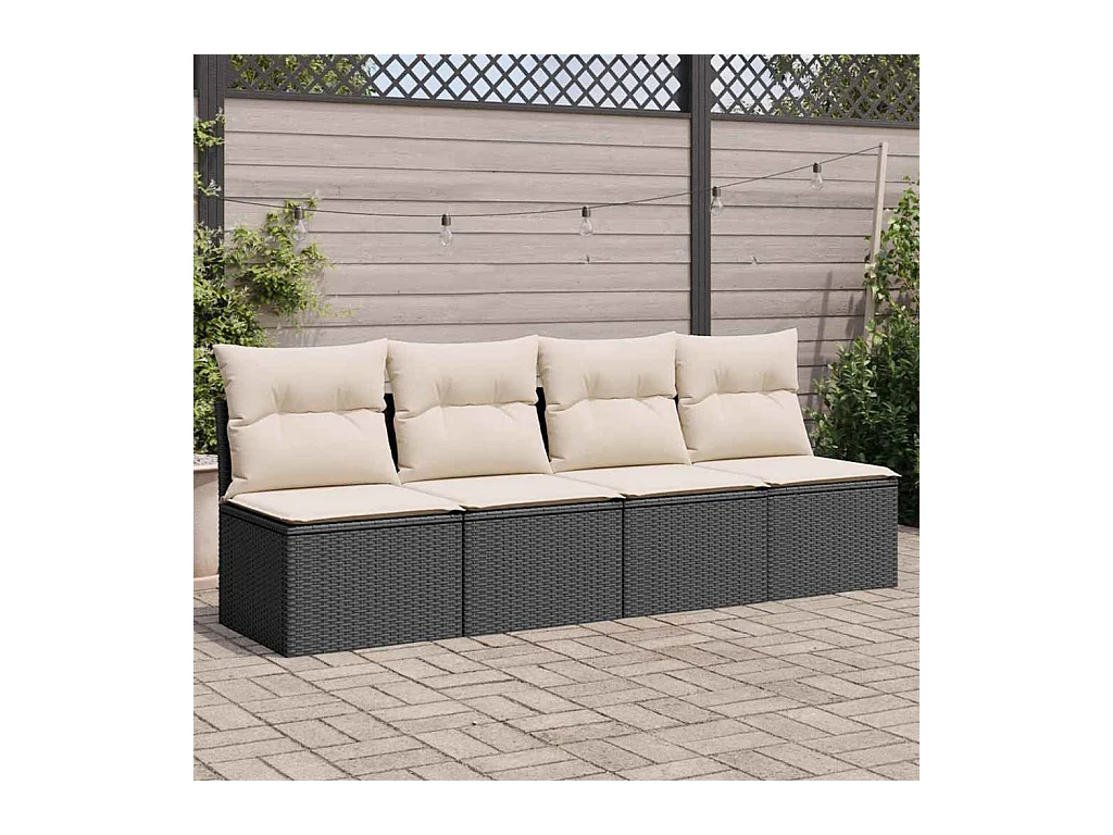 Divano da Giardino con Cuscini a 4 Posti Nero in Polyrattan