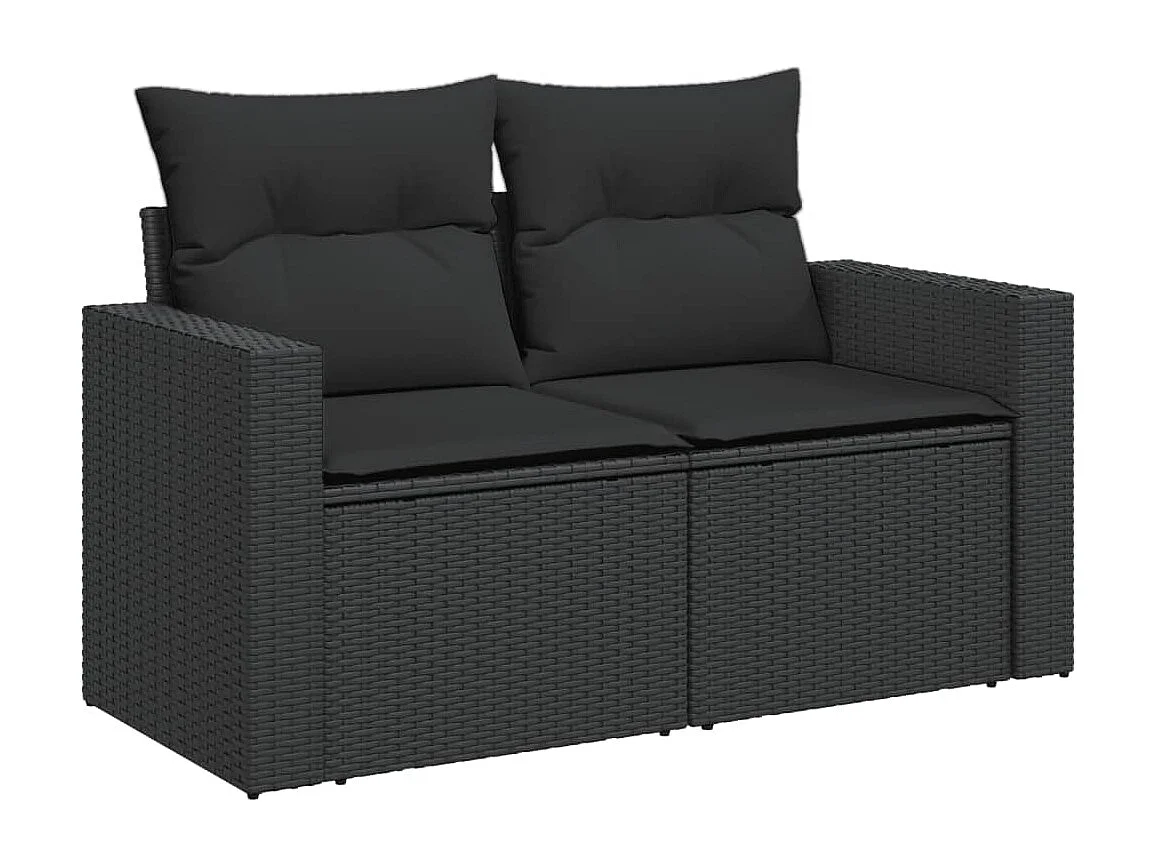 Gartensofa mit Kissen 2-Sitzer Schwarz Poly Rattan