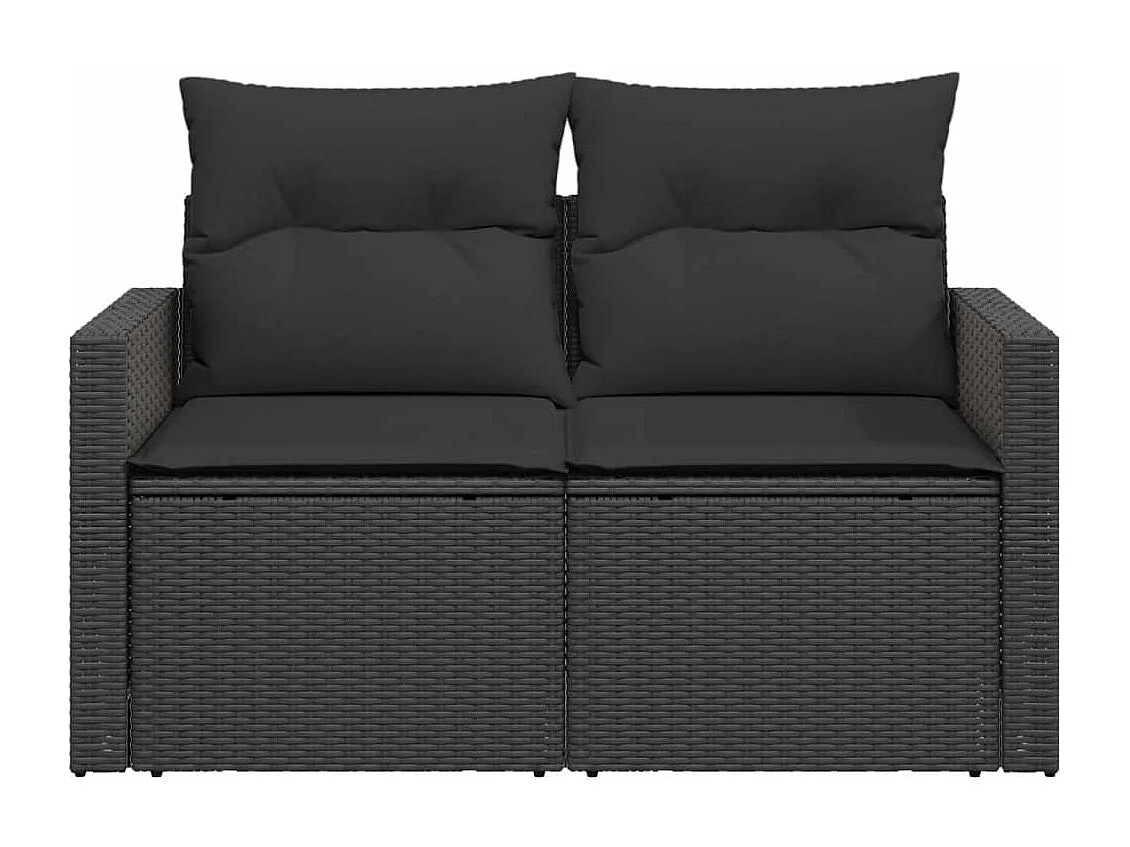 Gartensofa mit Kissen 2-Sitzer Schwarz Poly Rattan