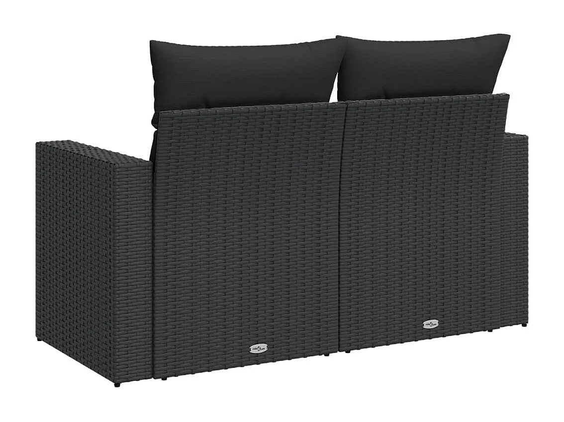 Gartensofa mit Kissen 2-Sitzer Schwarz Poly Rattan