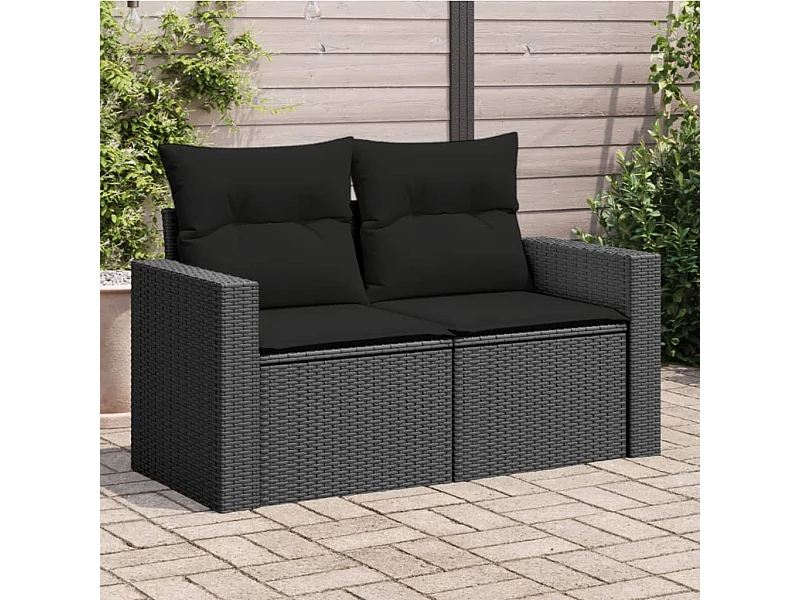 Divano da giardino con cuscini 2 posti nero in polyrattan