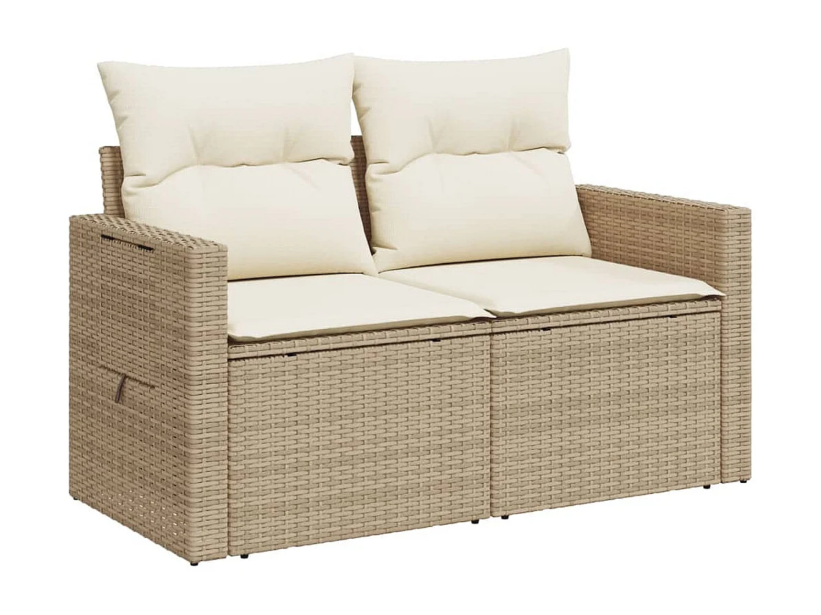 Tuinbank 2-zits met kussens poly rattan beige