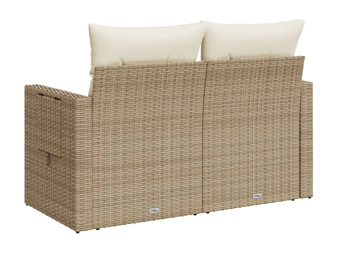Tuinbank 2-zits met kussens poly rattan beige
