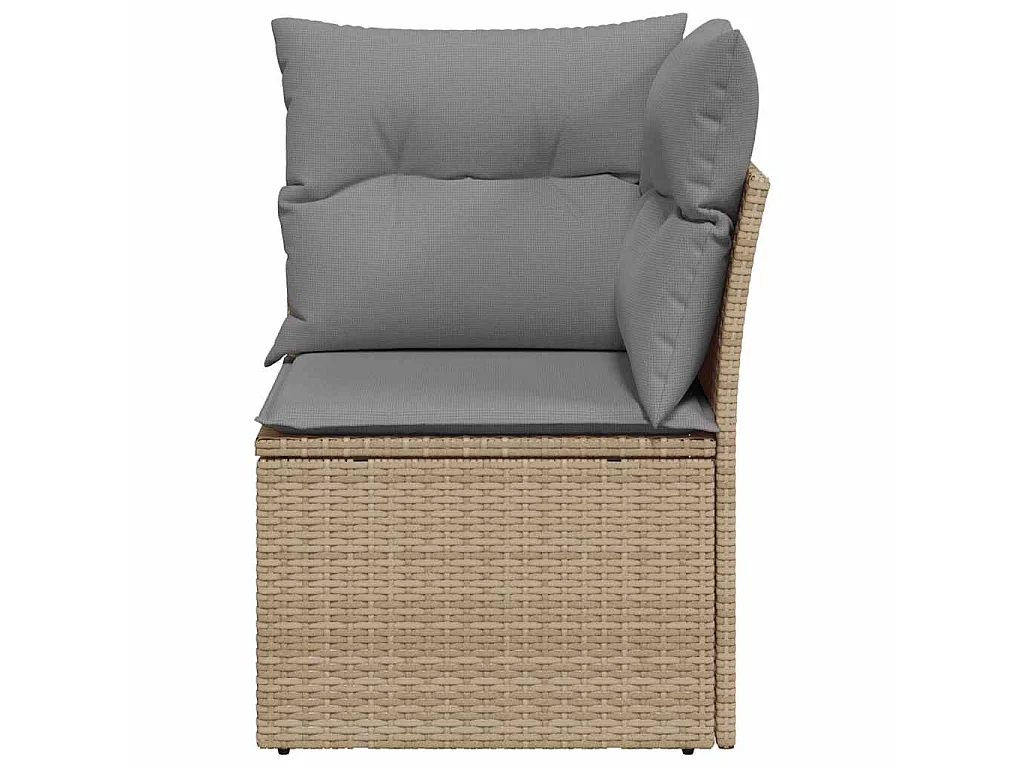 Sillón de esquina de jardín con cojines ratán sintético beige