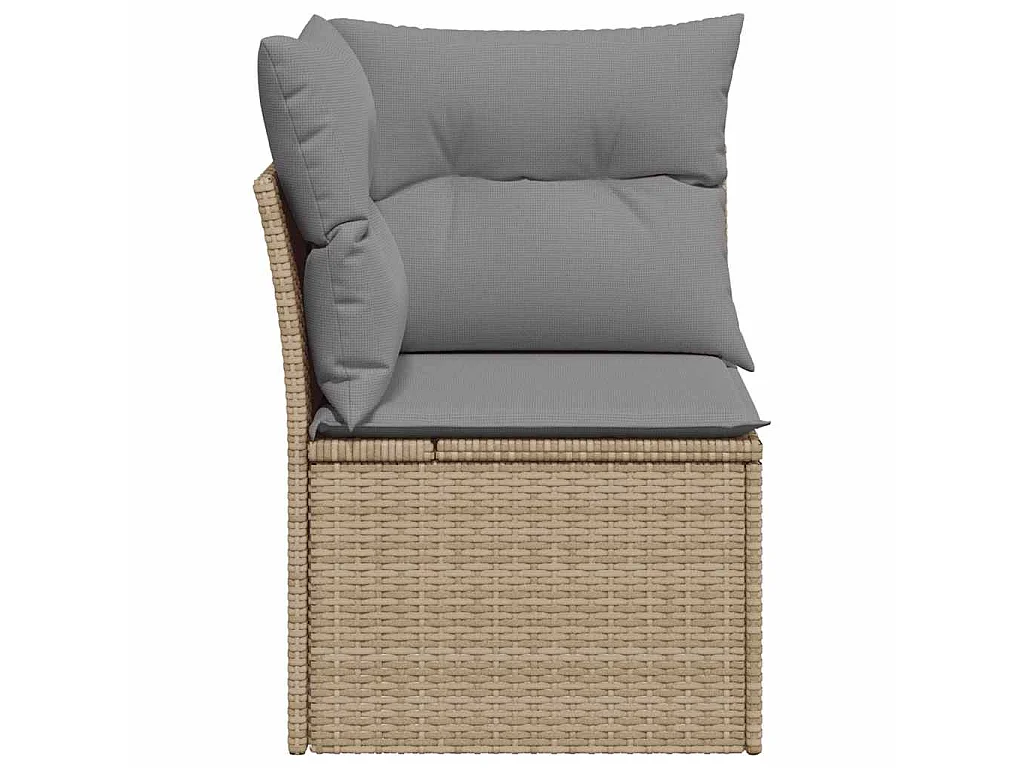Sillón de esquina de jardín con cojines ratán sintético beige