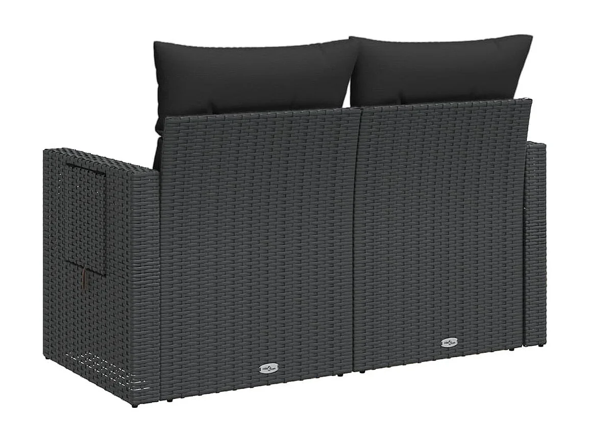 Divano da Giardino con Cuscini a 2 Posti Nero in Polyrattan