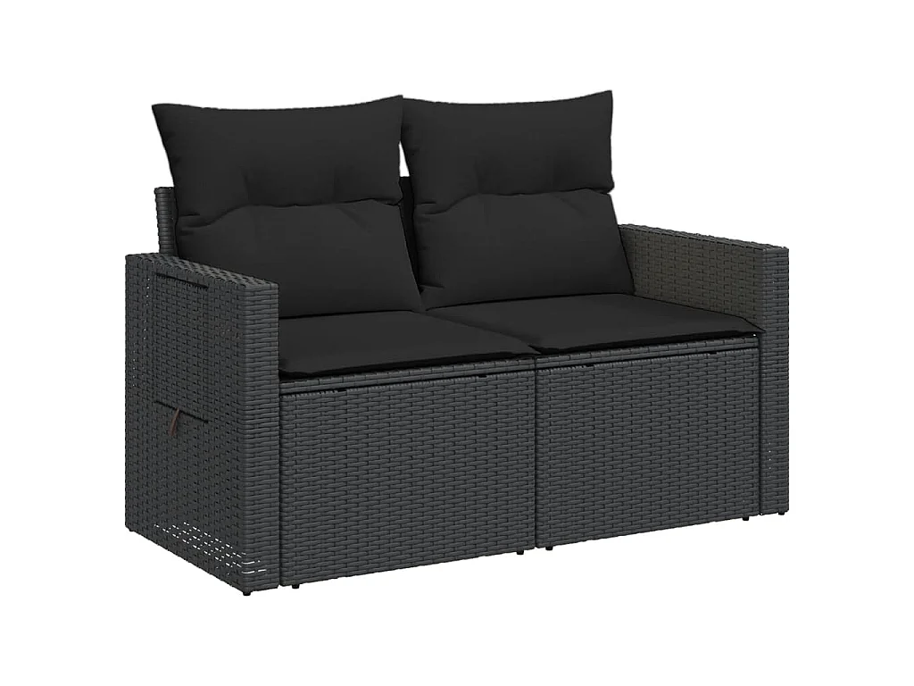 Tuinbank 2-zits met kussens poly rattan zwart