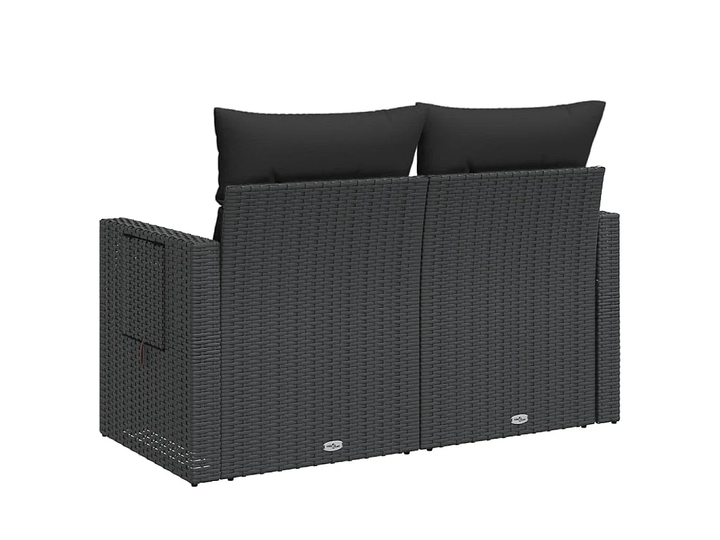 Tuinbank 2-zits met kussens poly rattan zwart