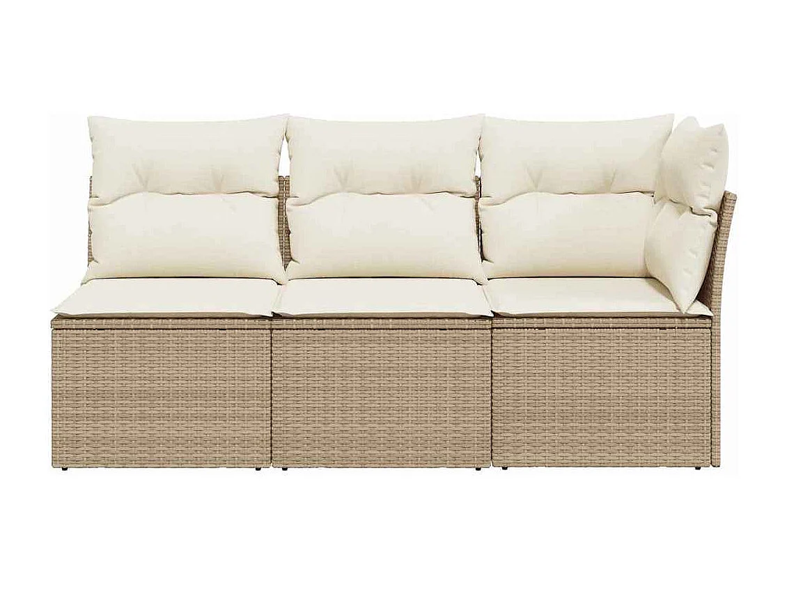 Gartensofa mit Kissen 3-Sitzer Beige Poly Rattan