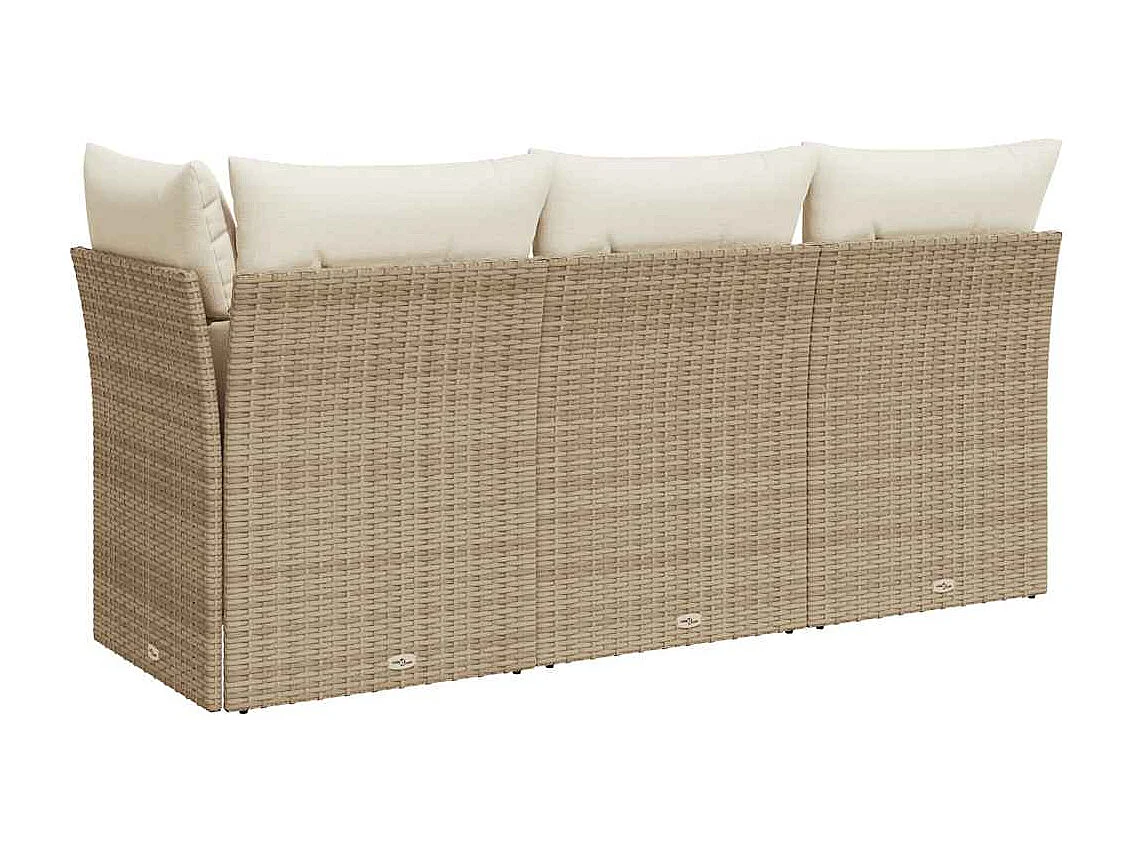 Gartensofa mit Kissen 3-Sitzer Beige Poly Rattan