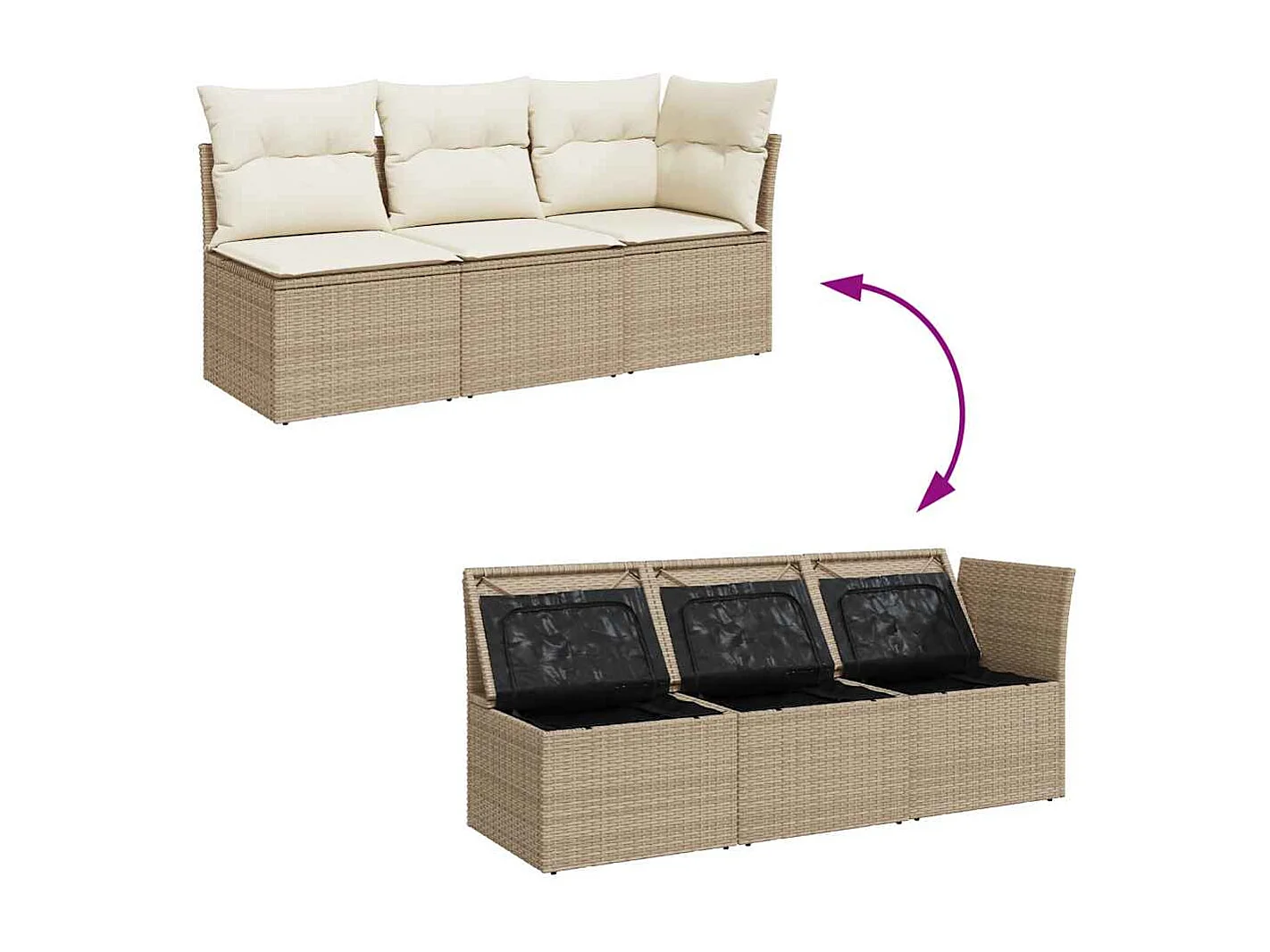 Gartensofa mit Kissen 3-Sitzer Beige Poly Rattan