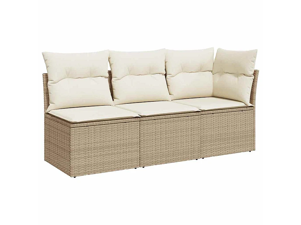 Gartensofa mit Kissen 3-Sitzer Beige Poly Rattan
