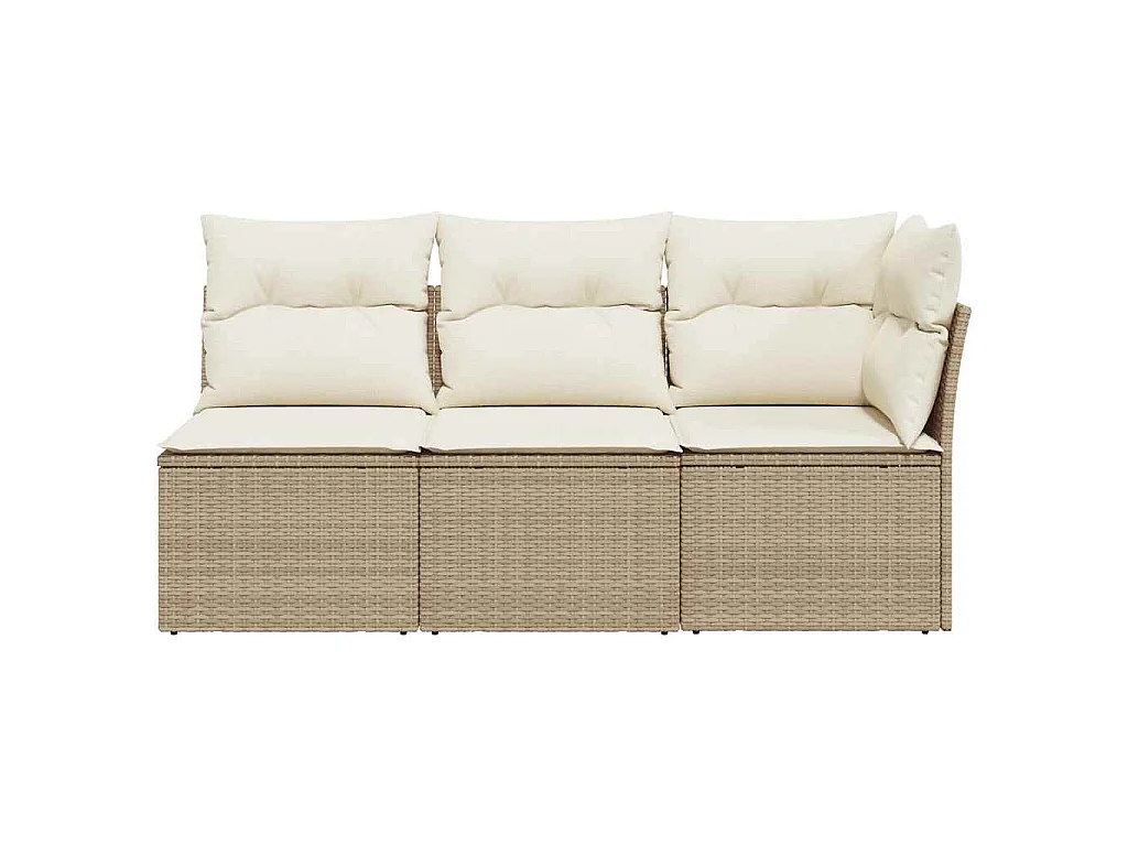 Gartensofa mit Kissen 3-Sitzer Beige Poly Rattan