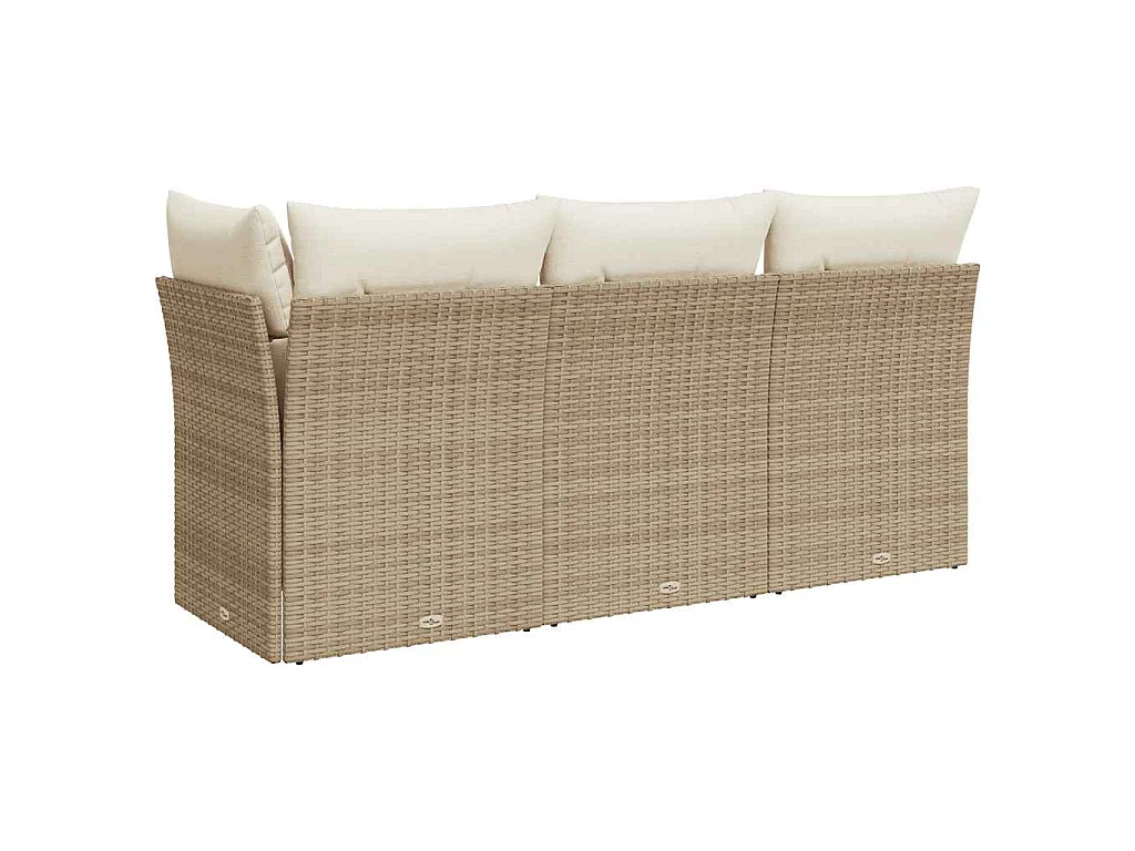 Gartensofa mit Kissen 3-Sitzer Beige Poly Rattan
