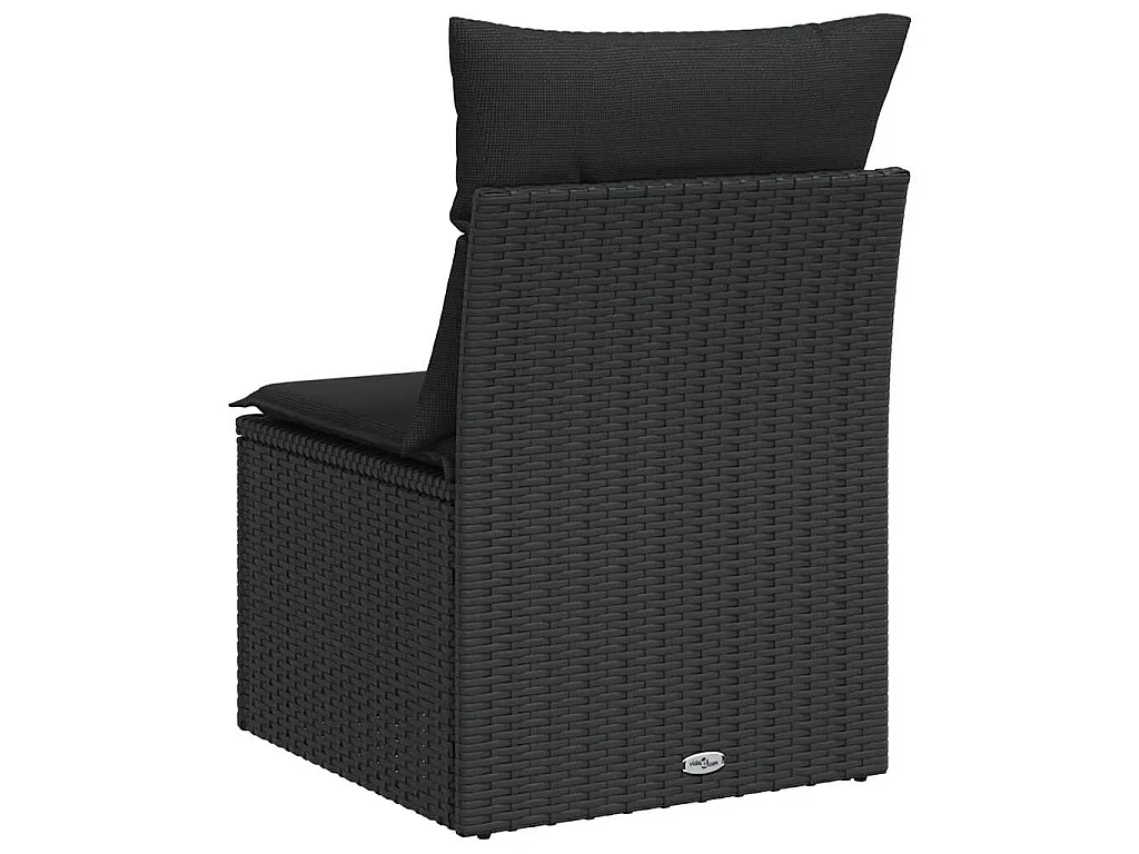 Divano da giardino senza braccioli con cuscini nero Polyrattan