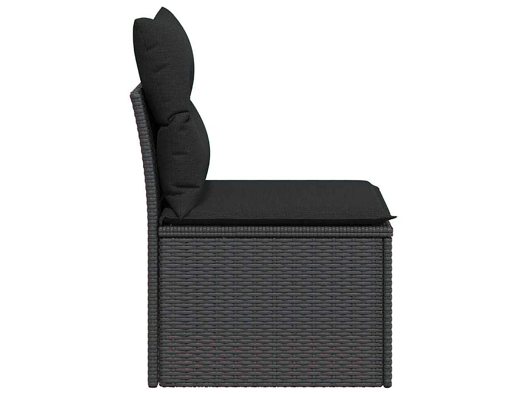 Divano da giardino senza braccioli con cuscini nero Polyrattan