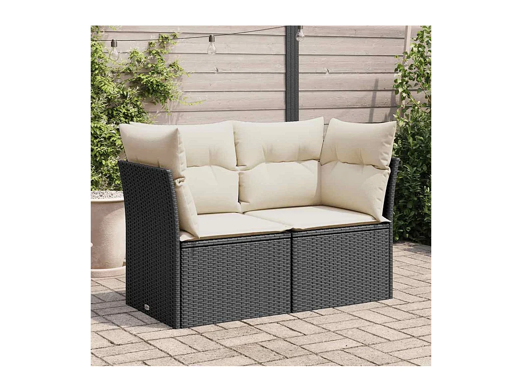 Divano da Giardino con Cuscini a 2 Posti Nero in Polyrattan