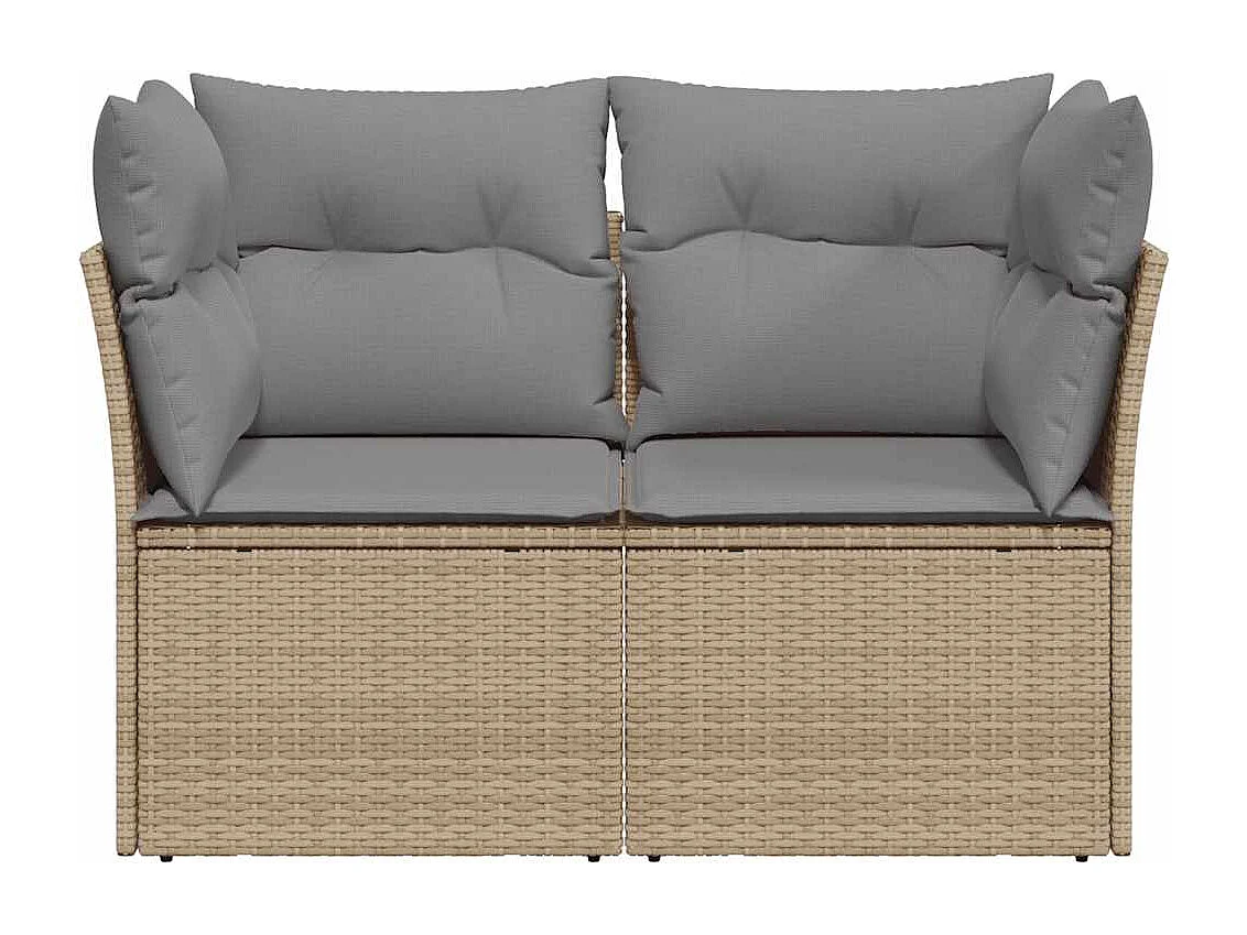 Canapé de jardin avec coussins 2 places beige résine tressée