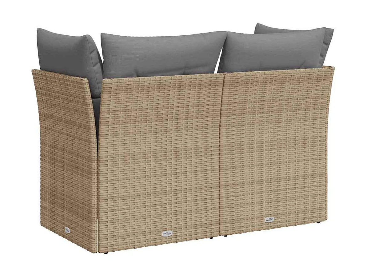 Canapé de jardin avec coussins 2 places beige résine tressée