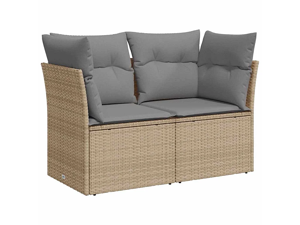 Canapé de jardin avec coussins 2 places beige résine tressée