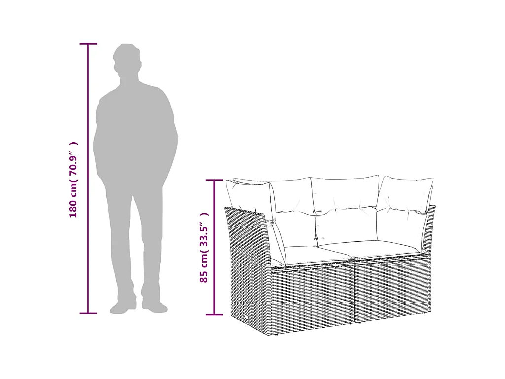 Canapé de jardin avec coussins 2 places beige résine tressée