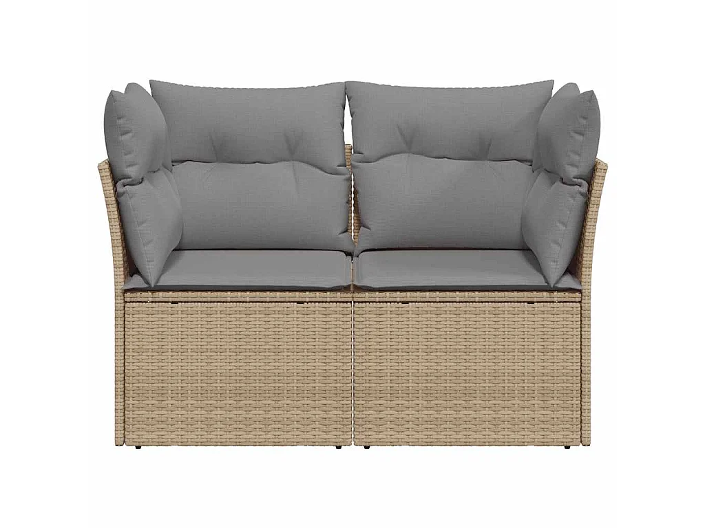 Canapé de jardin avec coussins 2 places beige résine tressée