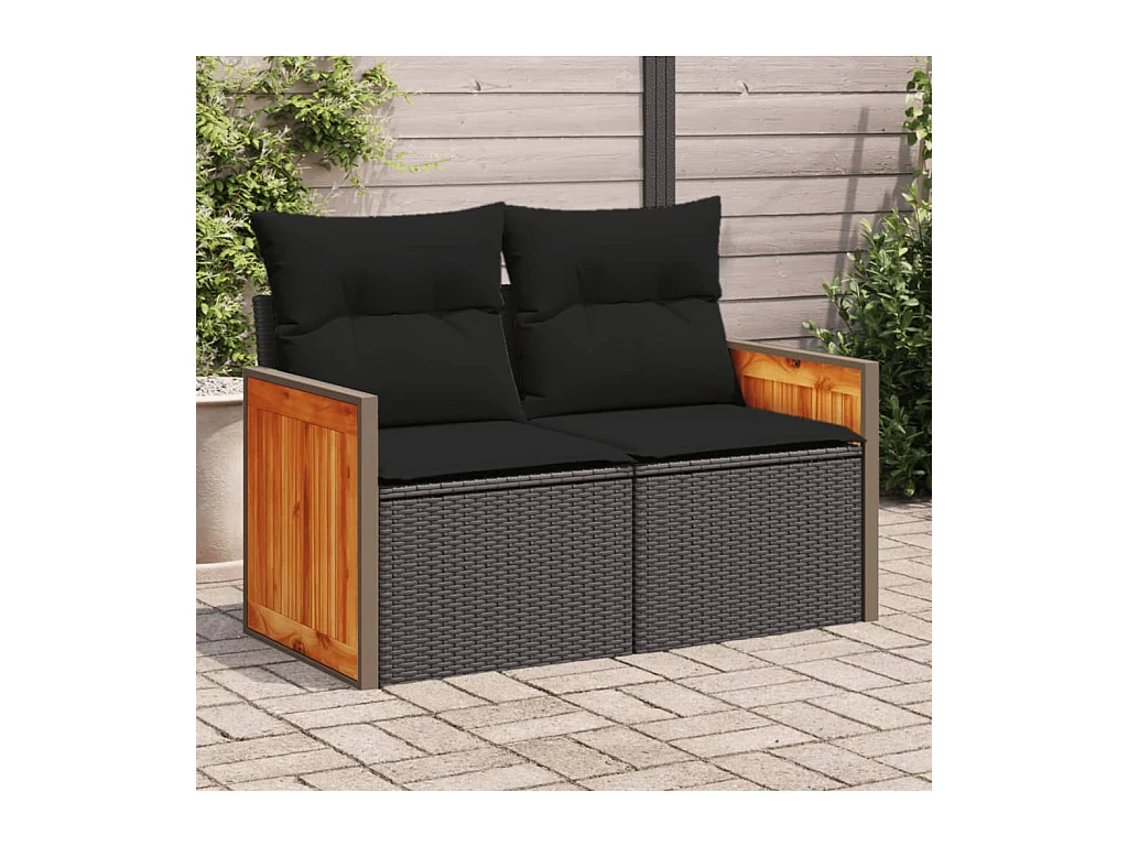 Tuinbank 2-zits met kussens poly rattan zwart