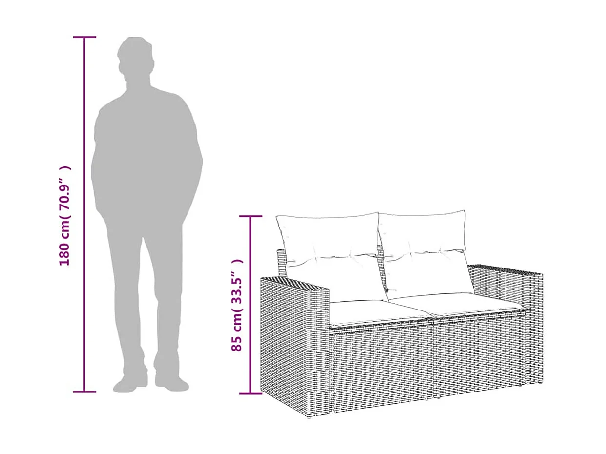 Divano da Giardino con Cuscini a 2 Posti Beige in Polyrattan