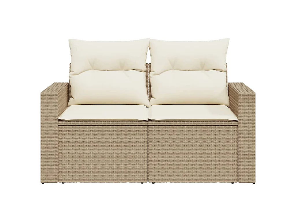 Gartensofa mit Kissen 2-Sitzer Beige Poly Rattan