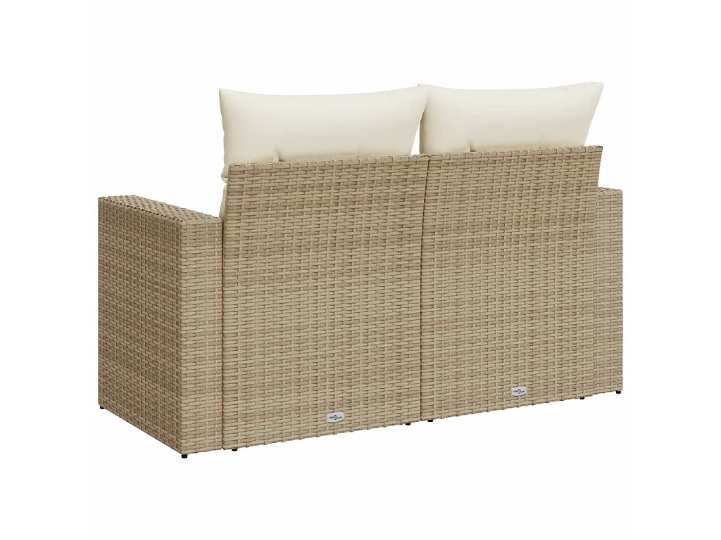 Gartensofa mit Kissen 2-Sitzer Beige Poly Rattan