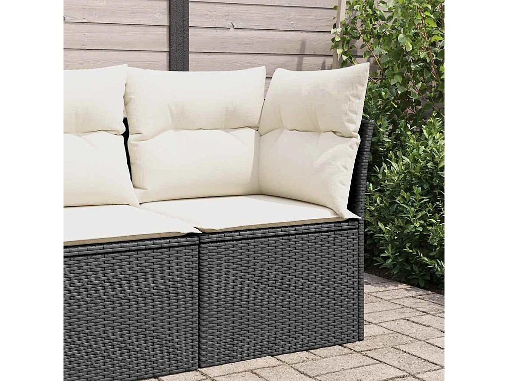 Canapé d'angle de jardin avec coussins noir résine tressée