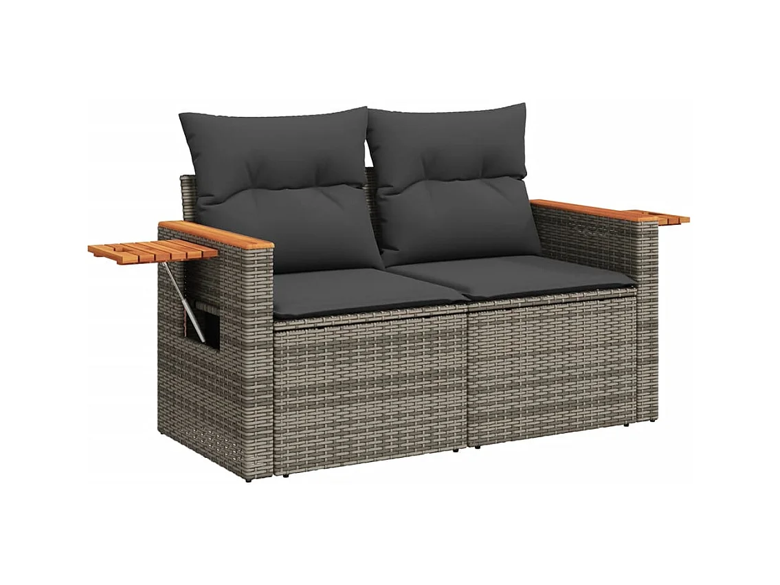 Tuinbank 2-zits met kussens poly rattan grijs