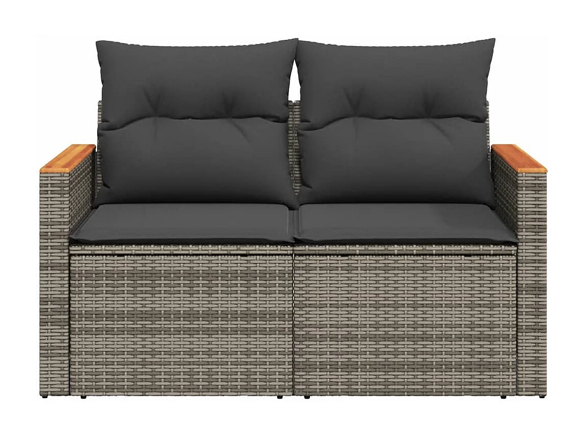 Tuinbank 2-zits met kussens poly rattan grijs