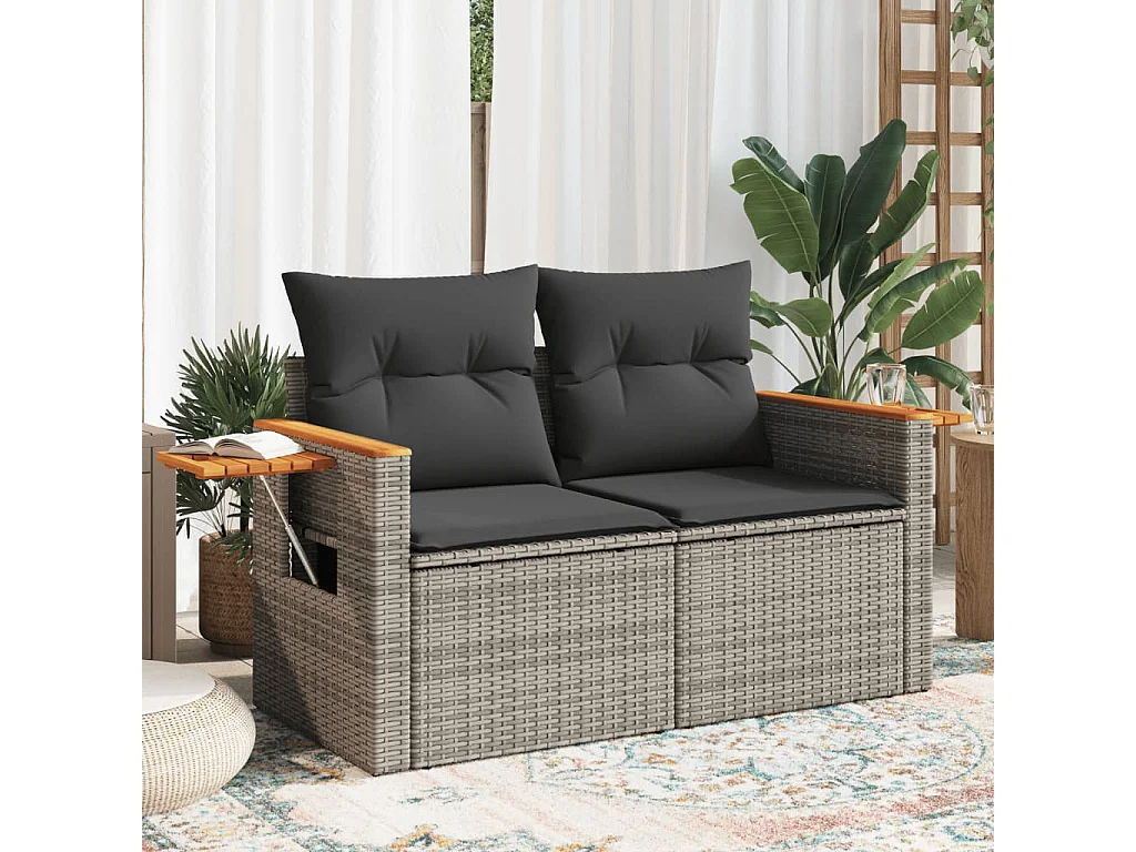 Tuinbank 2-zits met kussens poly rattan grijs
