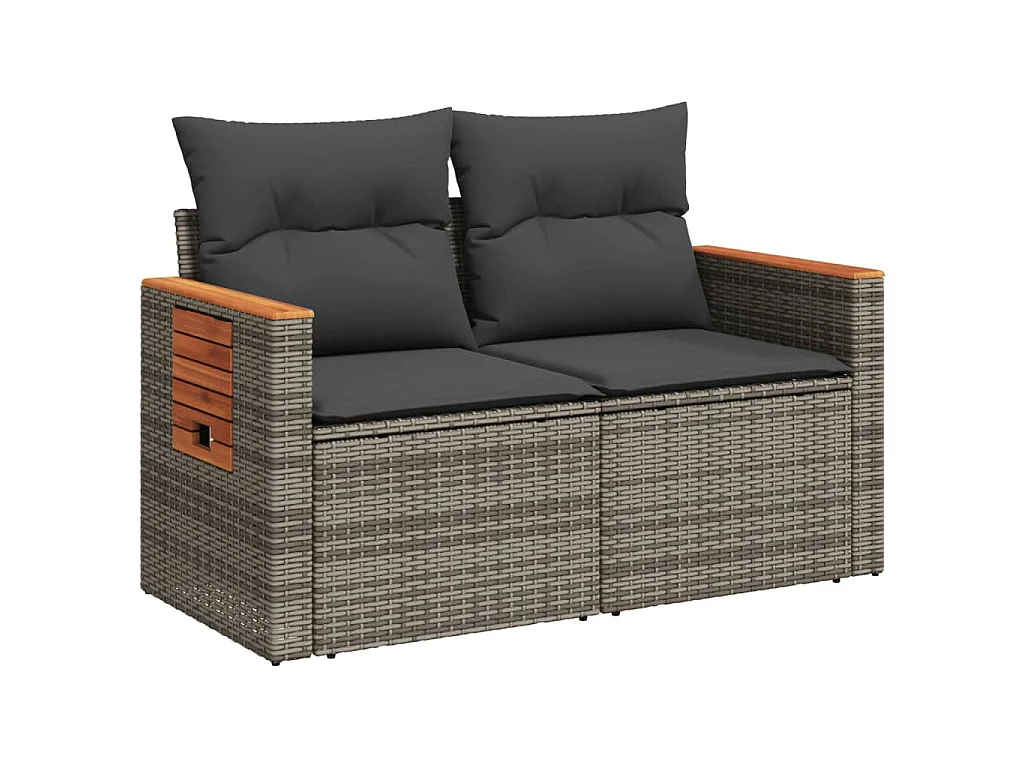 Tuinbank 2-zits met kussens poly rattan grijs