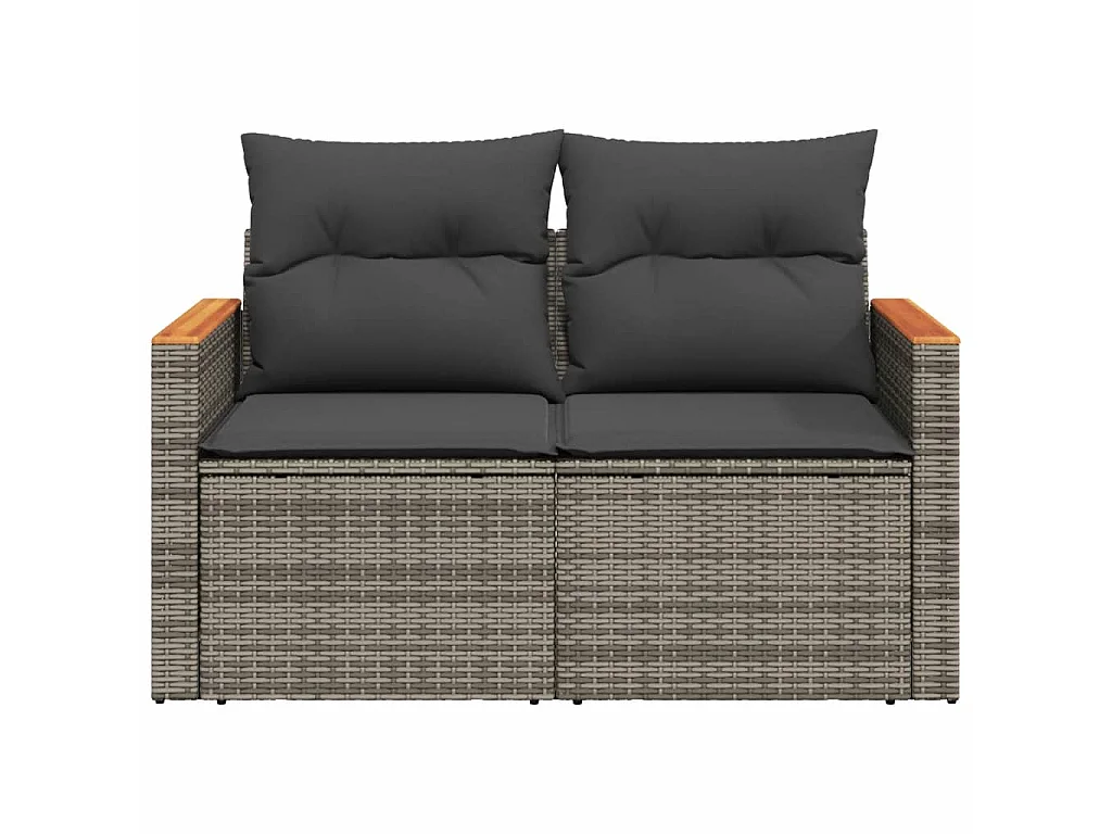 Tuinbank 2-zits met kussens poly rattan grijs