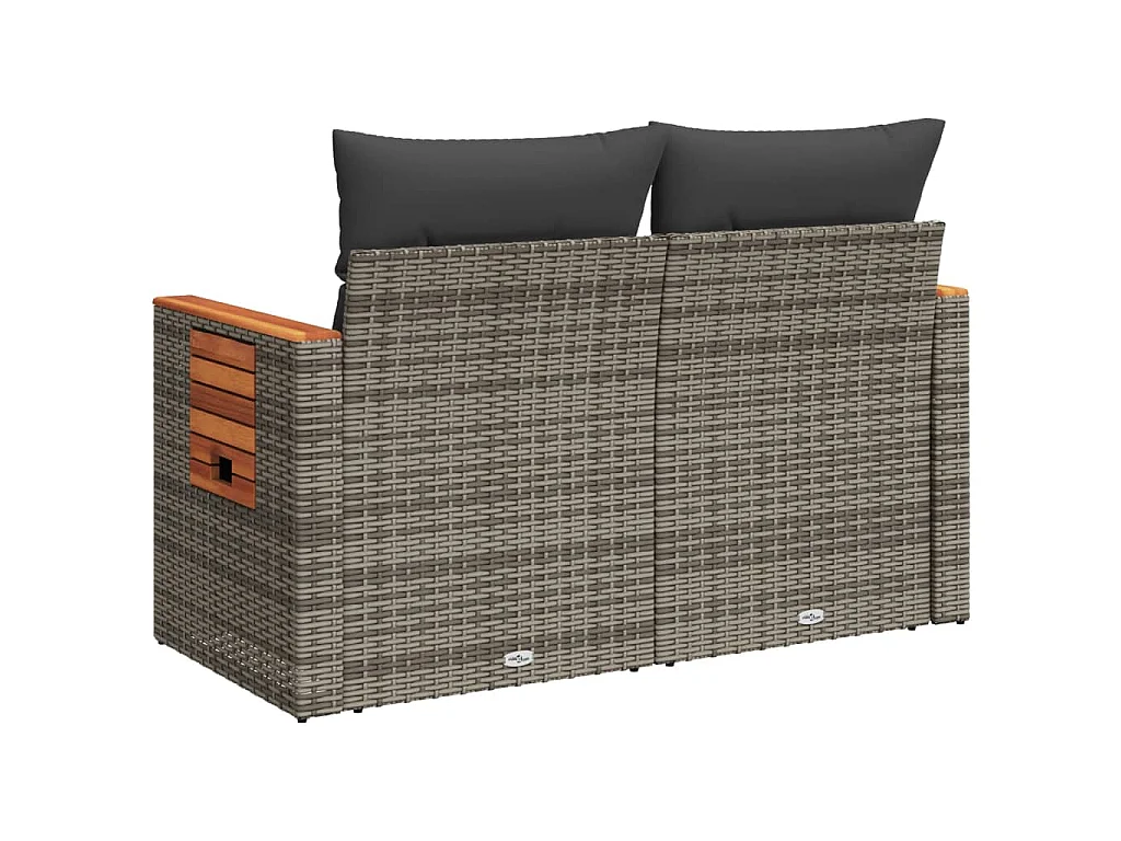 Tuinbank 2-zits met kussens poly rattan grijs