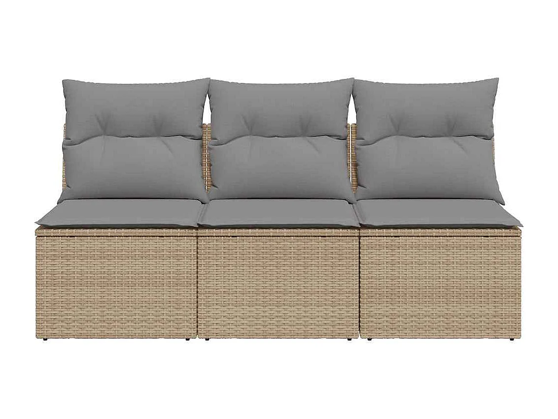 Canapé de jardin avec coussins 3 places beige résine tressée