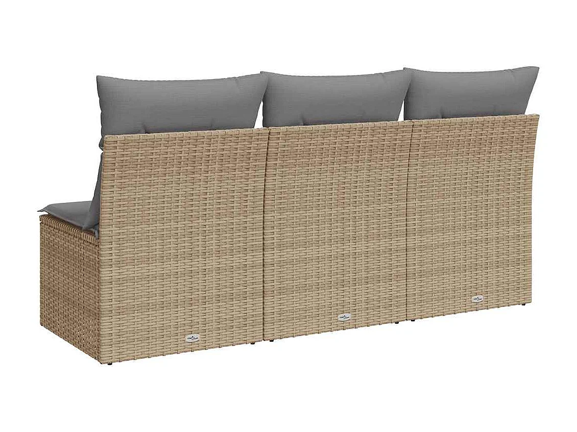 Canapé de jardin avec coussins 3 places beige résine tressée
