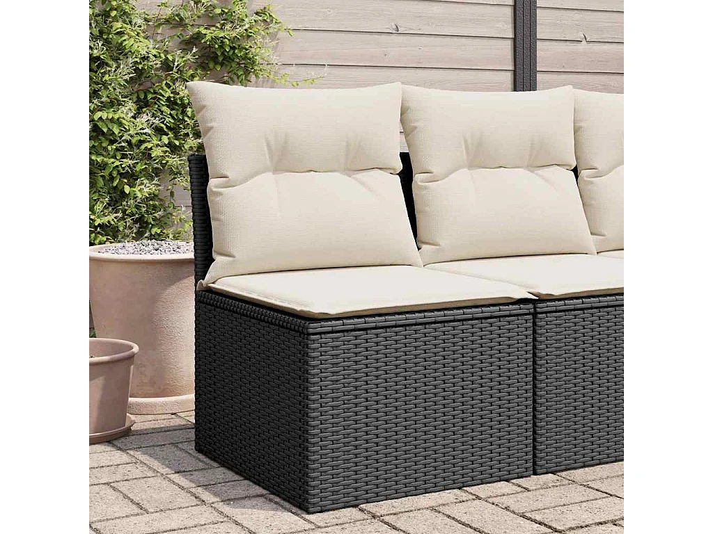 Tuinbank zonder armleuning met kussens poly rattan zwart