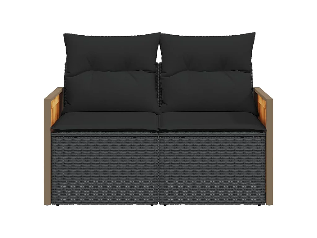 Tuinbank 2-zits met kussens poly rattan zwart