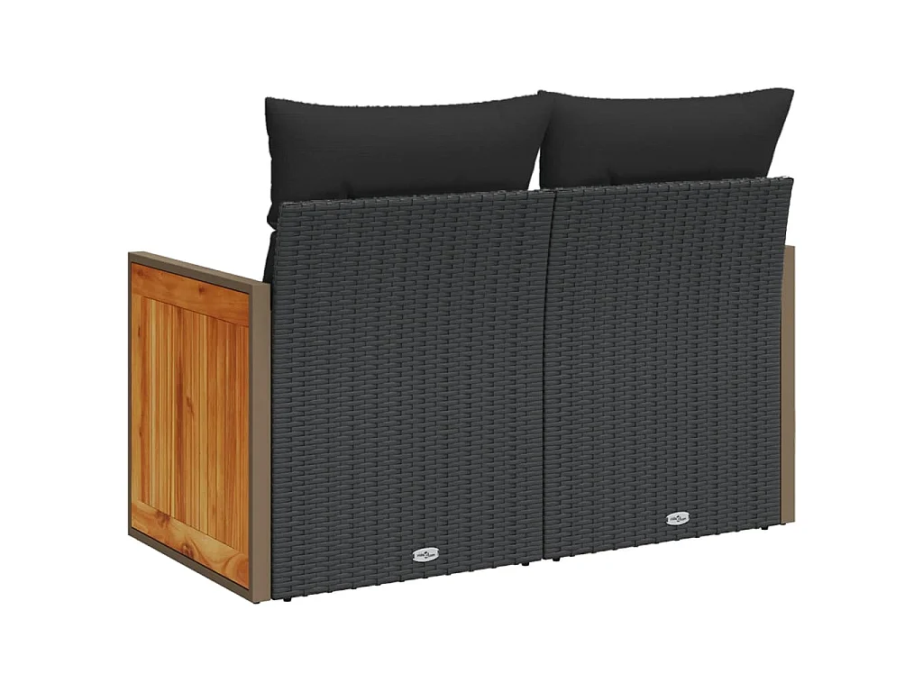 Tuinbank 2-zits met kussens poly rattan zwart