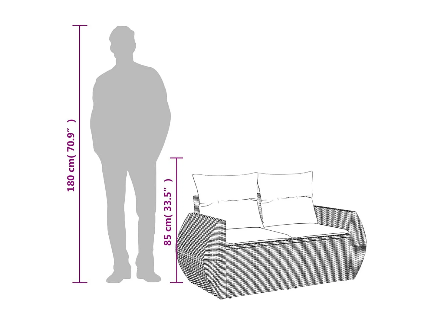 Tuinbank 2-zits met kussens poly rattan zwart