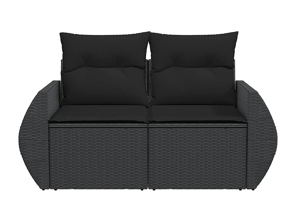 Tuinbank 2-zits met kussens poly rattan zwart