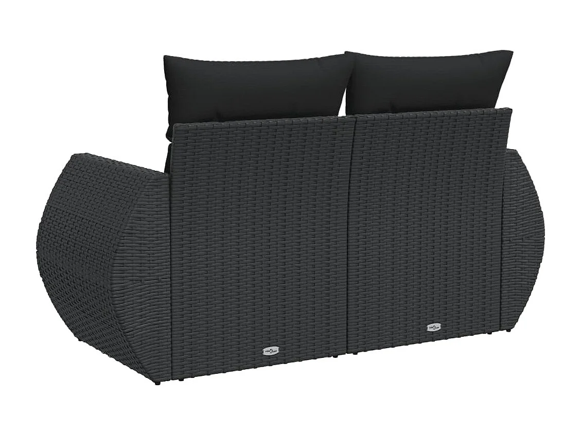 Tuinbank 2-zits met kussens poly rattan zwart