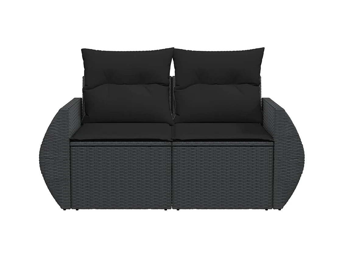 Tuinbank met kussens 2-zits zwart poly rattan