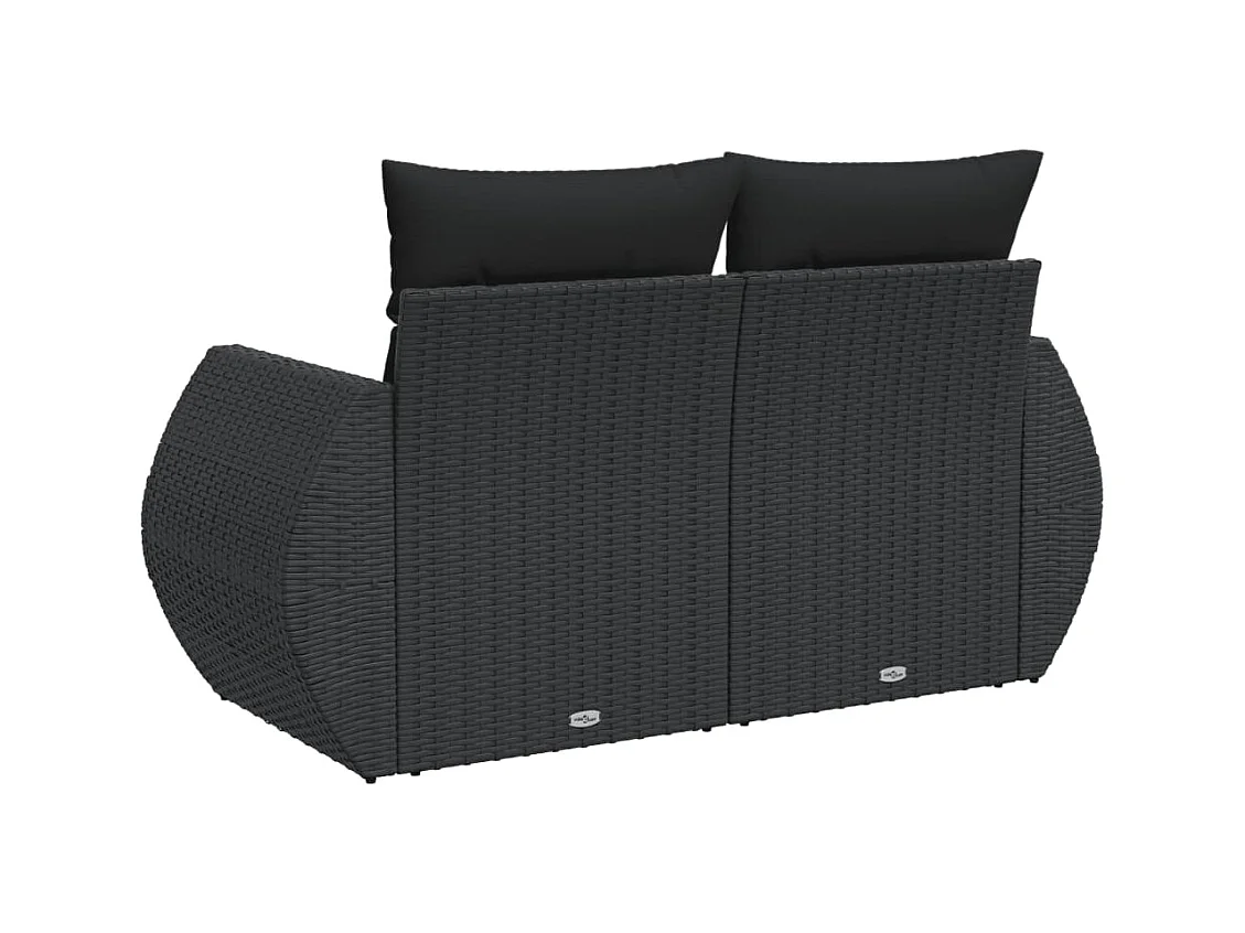 Tuinbank met kussens 2-zits zwart poly rattan