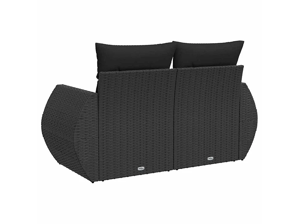 Sofá de jardim com almofadas, 2 lugares, vime sintético preto